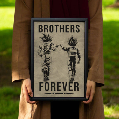 Dragon Ball Super Saiyan Blue Goku & Ultra Ego Vegeta Canvas Wall Art - “Brothers Forever” DBZ Poster - Ready to Hang Home Office Decor - DR126
