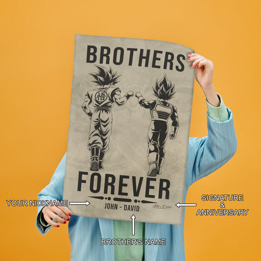Dragon Ball Super Saiyan Blue Goku & Ultra Ego Vegeta Canvas Wall Art - “Brothers Forever” DBZ Poster - Ready to Hang Home Office Decor - DR126