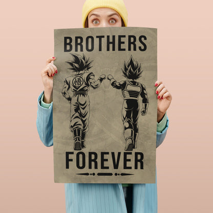 Dragon Ball Super Saiyan Blue Goku & Ultra Ego Vegeta Canvas Wall Art - “Brothers Forever” DBZ Poster - Ready to Hang Home Office Decor - DR126