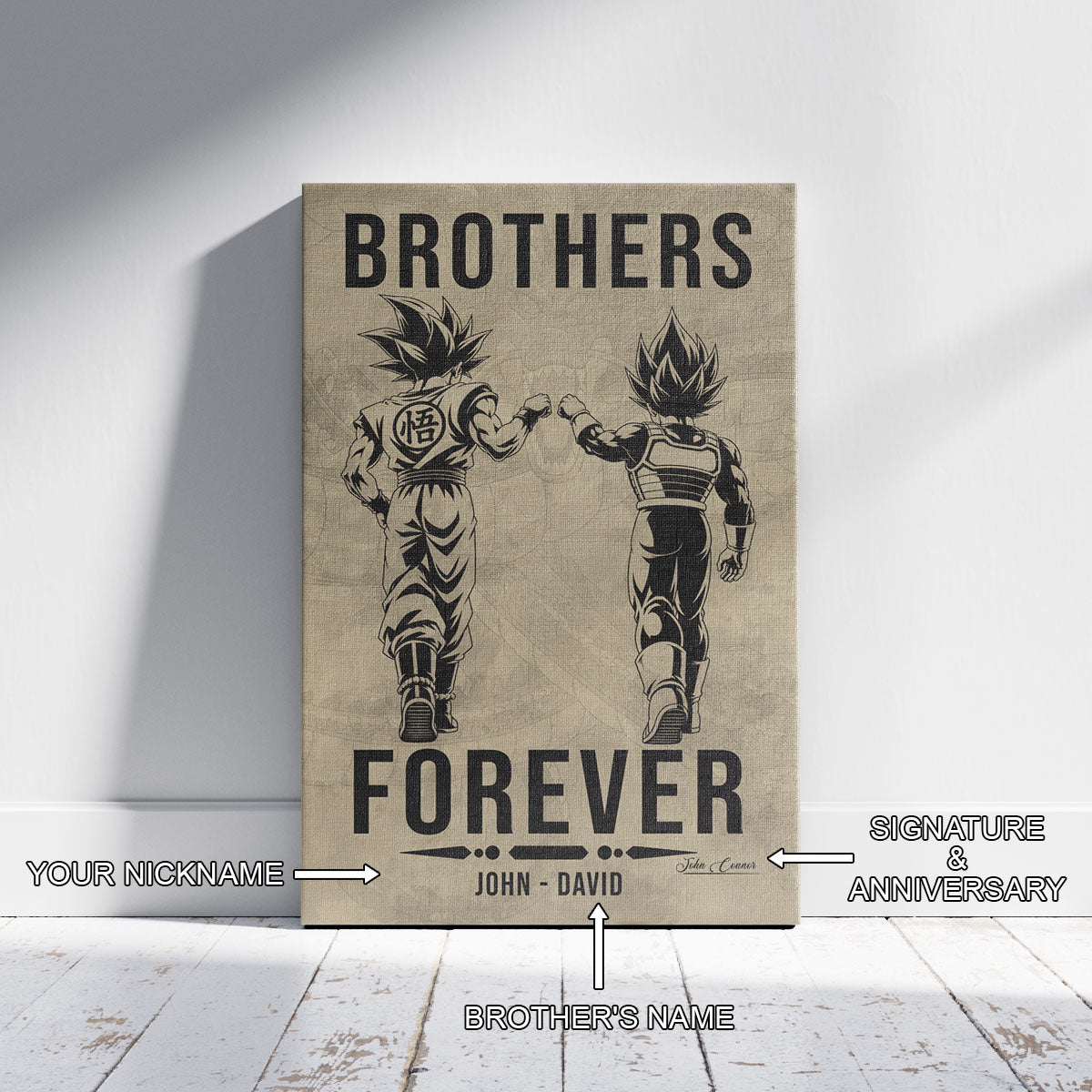 Dragon Ball Super Saiyan Blue Goku & Ultra Ego Vegeta Canvas Wall Art - “Brothers Forever” DBZ Poster - Ready to Hang Home Office Decor - DR126