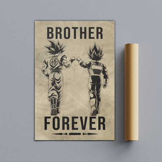 Dragon Ball Super Saiyan Blue Goku & Ultra Ego Vegeta Canvas Wall Art - “Brother Forever” DBZ Poster - Ready to Hang Home Office Decor - DR127