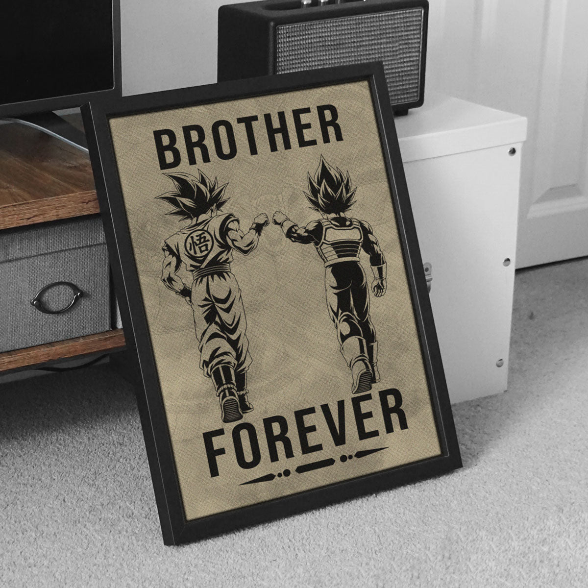 Dragon Ball Super Saiyan Blue Goku & Ultra Ego Vegeta Canvas Wall Art - “Brother Forever” DBZ Poster - Ready to Hang Home Office Decor - DR127