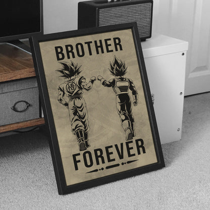 Dragon Ball Super Saiyan Blue Goku & Ultra Ego Vegeta Canvas Wall Art - “Brother Forever” DBZ Poster - Ready to Hang Home Office Decor - DR127