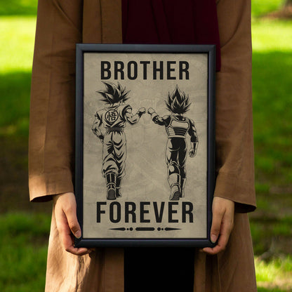 Dragon Ball Super Saiyan Blue Goku & Ultra Ego Vegeta Canvas Wall Art - “Brother Forever” DBZ Poster - Ready to Hang Home Office Decor - DR127