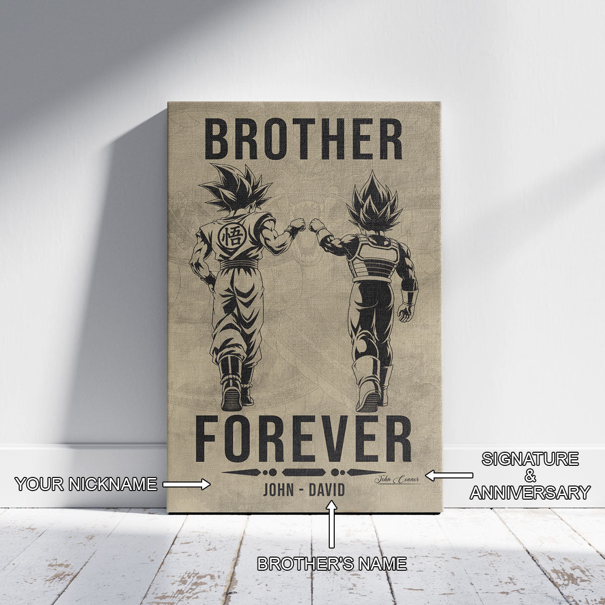 Dragon Ball Super Saiyan Blue Goku & Ultra Ego Vegeta Canvas Wall Art - “Brother Forever” DBZ Poster - Ready to Hang Home Office Decor - DR127