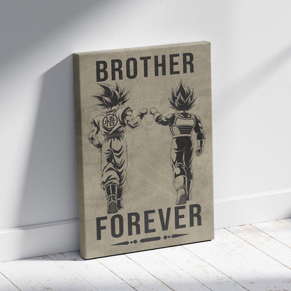 Dragon Ball Super Saiyan Blue Goku & Ultra Ego Vegeta Canvas Wall Art - “Brother Forever” DBZ Poster - Ready to Hang Home Office Decor - DR127