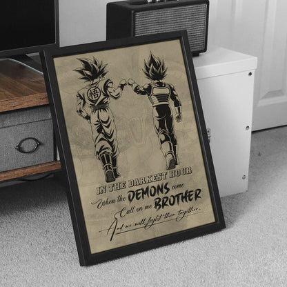 Dragon Ball Super Saiyan Blue Goku & Ultra Ego Vegeta Canvas Wall Art - Motivational Quote “Brother” - Ready to Hang Home Office Decor - DR128