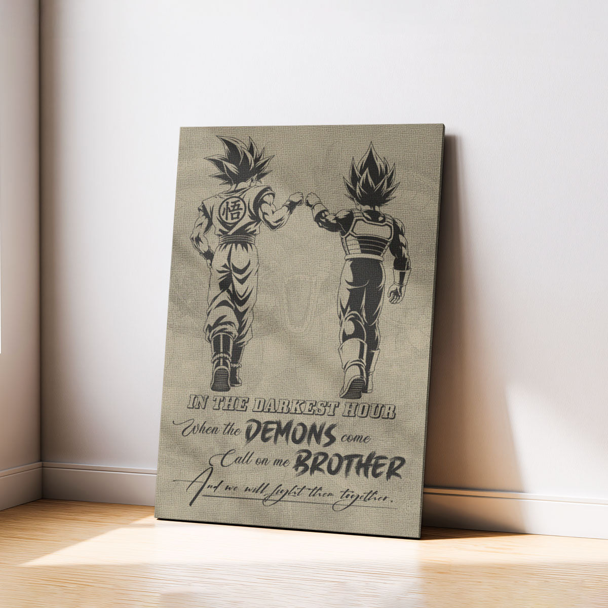 Dragon Ball Super Saiyan Blue Goku & Ultra Ego Vegeta Canvas Wall Art - Motivational Quote “Brother” - Ready to Hang Home Office Decor - DR128