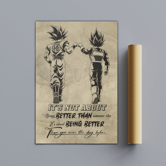Dragon Ball Super Saiyan Blue Goku & Ultra Ego Vegeta Canvas Wall Art - DBZ Motivational Poster "Being Better Than Yesterday" Home Office Decor - DR129