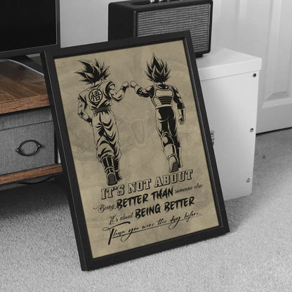 Dragon Ball Super Saiyan Blue Goku & Ultra Ego Vegeta Canvas Wall Art - DBZ Motivational Poster "Being Better Than Yesterday" Home Office Decor - DR129