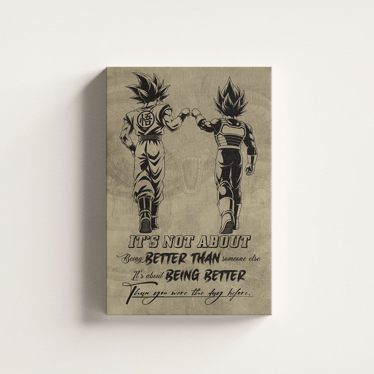 Dragon Ball Super Saiyan Blue Goku & Ultra Ego Vegeta Canvas Wall Art - DBZ Motivational Poster "Being Better Than Yesterday" Home Office Decor - DR129