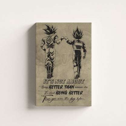 Dragon Ball Super Saiyan Blue Goku & Ultra Ego Vegeta Canvas Wall Art - DBZ Motivational Poster "Being Better Than Yesterday" Home Office Decor - DR129