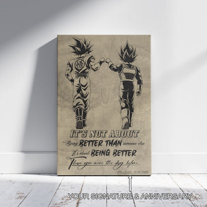 Dragon Ball Super Saiyan Blue Goku & Ultra Ego Vegeta Canvas Wall Art - DBZ Motivational Poster "Being Better Than Yesterday" Home Office Decor - DR129