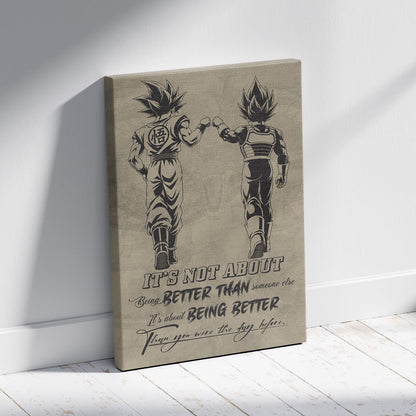 Dragon Ball Super Saiyan Blue Goku & Ultra Ego Vegeta Canvas Wall Art - DBZ Motivational Poster "Being Better Than Yesterday" Home Office Decor - DR129