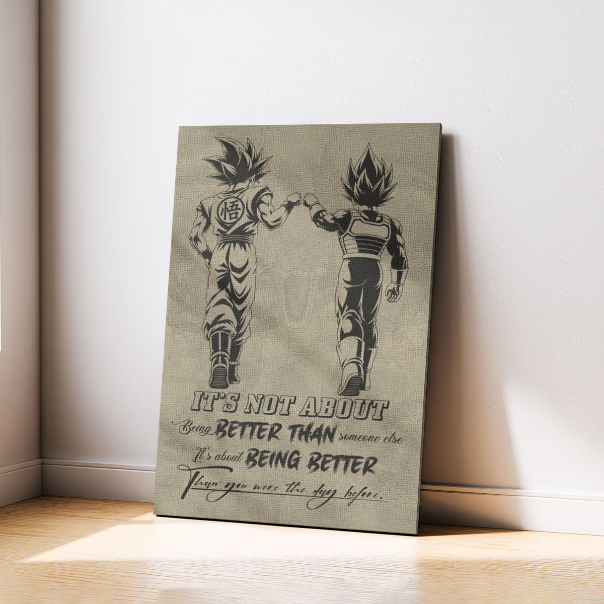 Dragon Ball Super Saiyan Blue Goku & Ultra Ego Vegeta Canvas Wall Art - DBZ Motivational Poster "Being Better Than Yesterday" Home Office Decor - DR129
