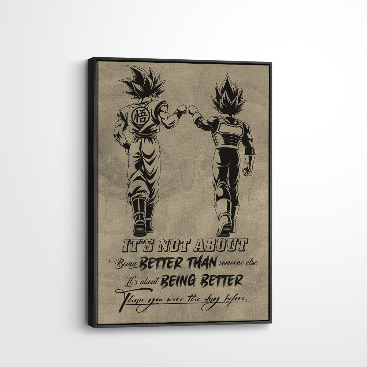 Dragon Ball Super Saiyan Blue Goku & Ultra Ego Vegeta Canvas Wall Art - DBZ Motivational Poster "Being Better Than Yesterday" Home Office Decor - DR129