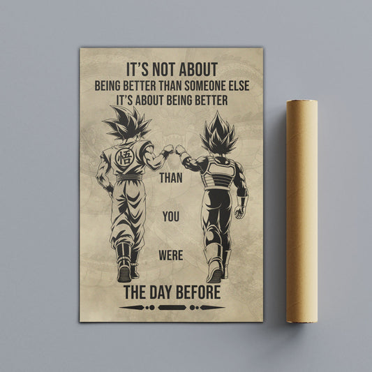 Dragon Ball Super Saiyan Blue Goku & Ultra Ego Vegeta Canvas Wall Art - DBZ Motivational Poster "Being Better Than Yesterday" Home Office Decor - DR130
