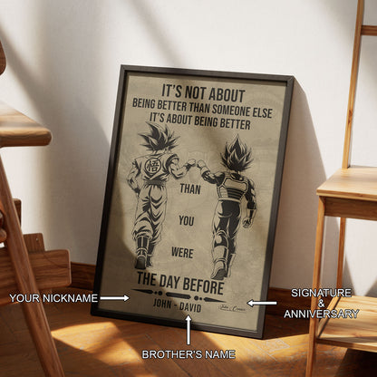 Dragon Ball Super Saiyan Blue Goku & Ultra Ego Vegeta Canvas Wall Art - DBZ Motivational Poster "Being Better Than Yesterday" Home Office Decor - DR130