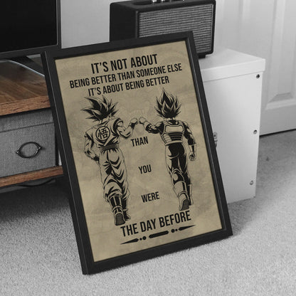 Dragon Ball Super Saiyan Blue Goku & Ultra Ego Vegeta Canvas Wall Art - DBZ Motivational Poster "Being Better Than Yesterday" Home Office Decor - DR130