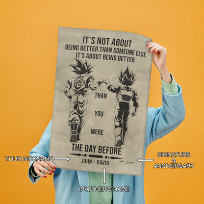 Dragon Ball Super Saiyan Blue Goku & Ultra Ego Vegeta Canvas Wall Art - DBZ Motivational Poster "Being Better Than Yesterday" Home Office Decor - DR130