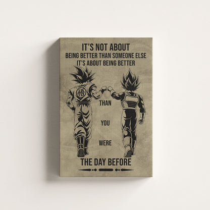 Dragon Ball Super Saiyan Blue Goku & Ultra Ego Vegeta Canvas Wall Art - DBZ Motivational Poster "Being Better Than Yesterday" Home Office Decor - DR130