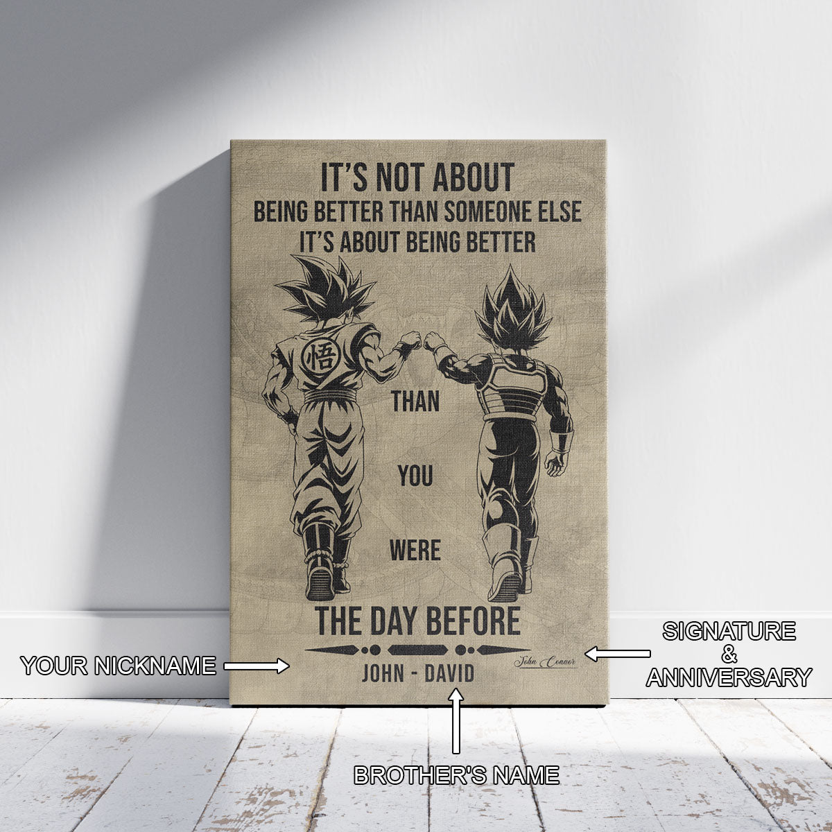 Dragon Ball Super Saiyan Blue Goku & Ultra Ego Vegeta Canvas Wall Art - DBZ Motivational Poster "Being Better Than Yesterday" Home Office Decor - DR130