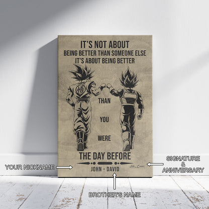 Dragon Ball Super Saiyan Blue Goku & Ultra Ego Vegeta Canvas Wall Art - DBZ Motivational Poster "Being Better Than Yesterday" Home Office Decor - DR130