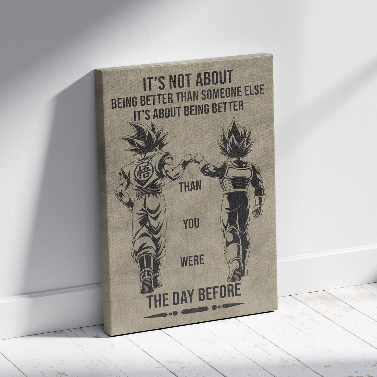 Dragon Ball Super Saiyan Blue Goku & Ultra Ego Vegeta Canvas Wall Art - DBZ Motivational Poster "Being Better Than Yesterday" Home Office Decor - DR130