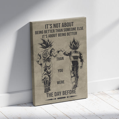Dragon Ball Super Saiyan Blue Goku & Ultra Ego Vegeta Canvas Wall Art - DBZ Motivational Poster "Being Better Than Yesterday" Home Office Decor - DR130