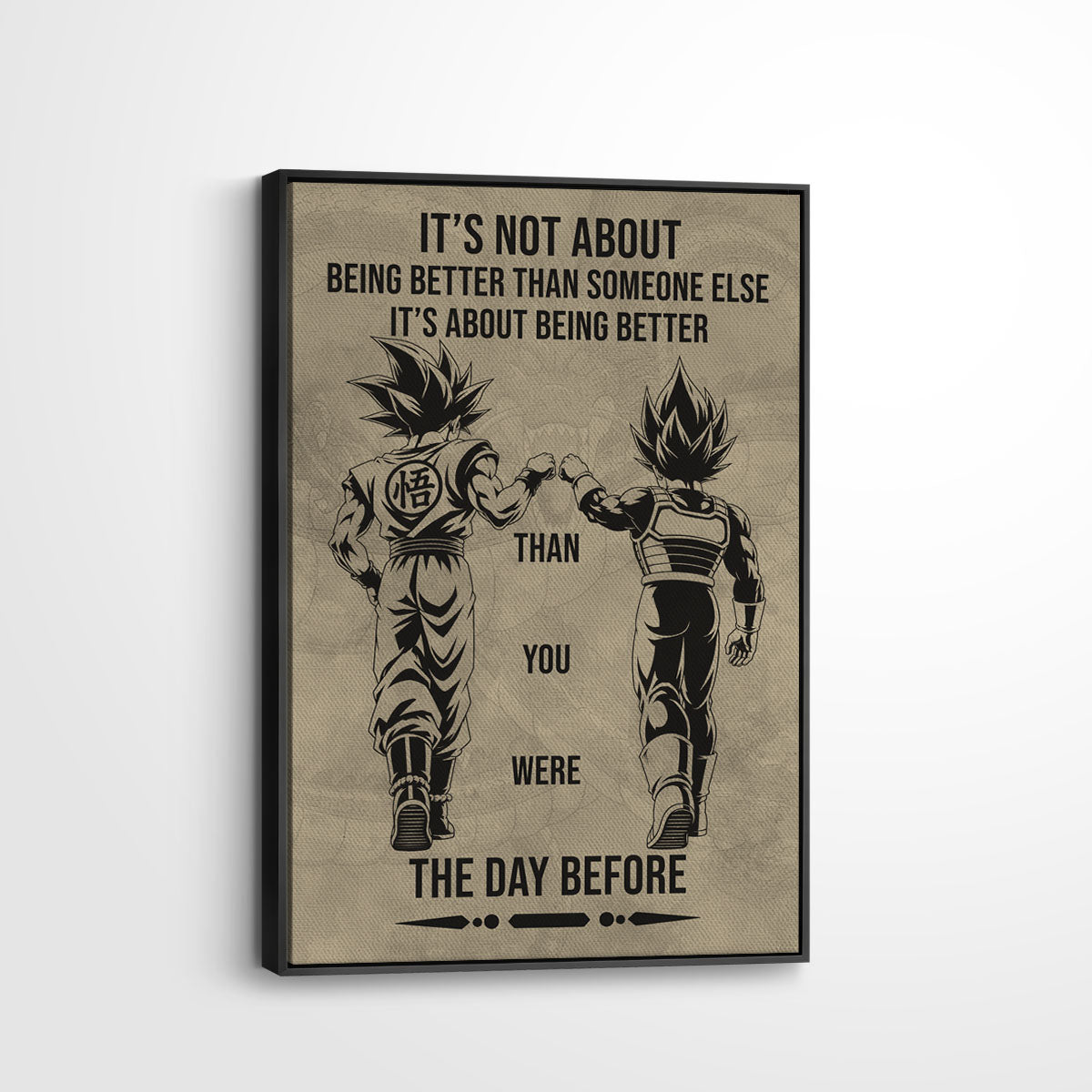 Dragon Ball Super Saiyan Blue Goku & Ultra Ego Vegeta Canvas Wall Art - DBZ Motivational Poster "Being Better Than Yesterday" Home Office Decor - DR130