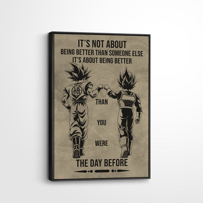 Dragon Ball Super Saiyan Blue Goku & Ultra Ego Vegeta Canvas Wall Art - DBZ Motivational Poster "Being Better Than Yesterday" Home Office Decor - DR130