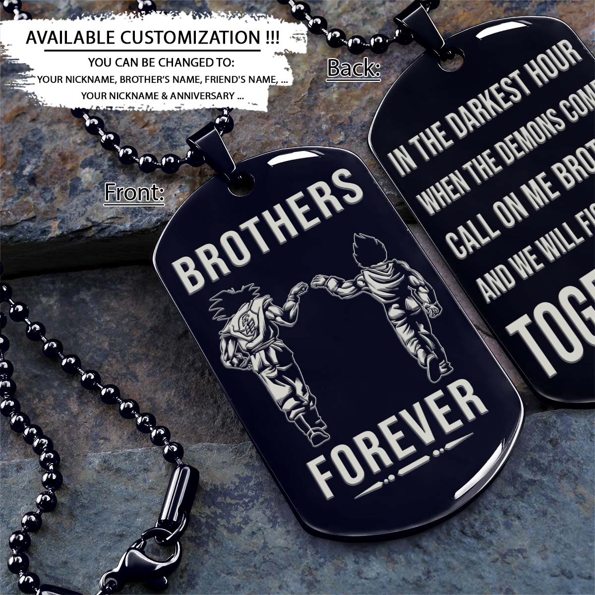 Dragon Ball Dog Tag - Brothers Forever - Call On Me Brother - Goku - Vegeta - Dragon Ball Necklace - Engrave Dog Tag