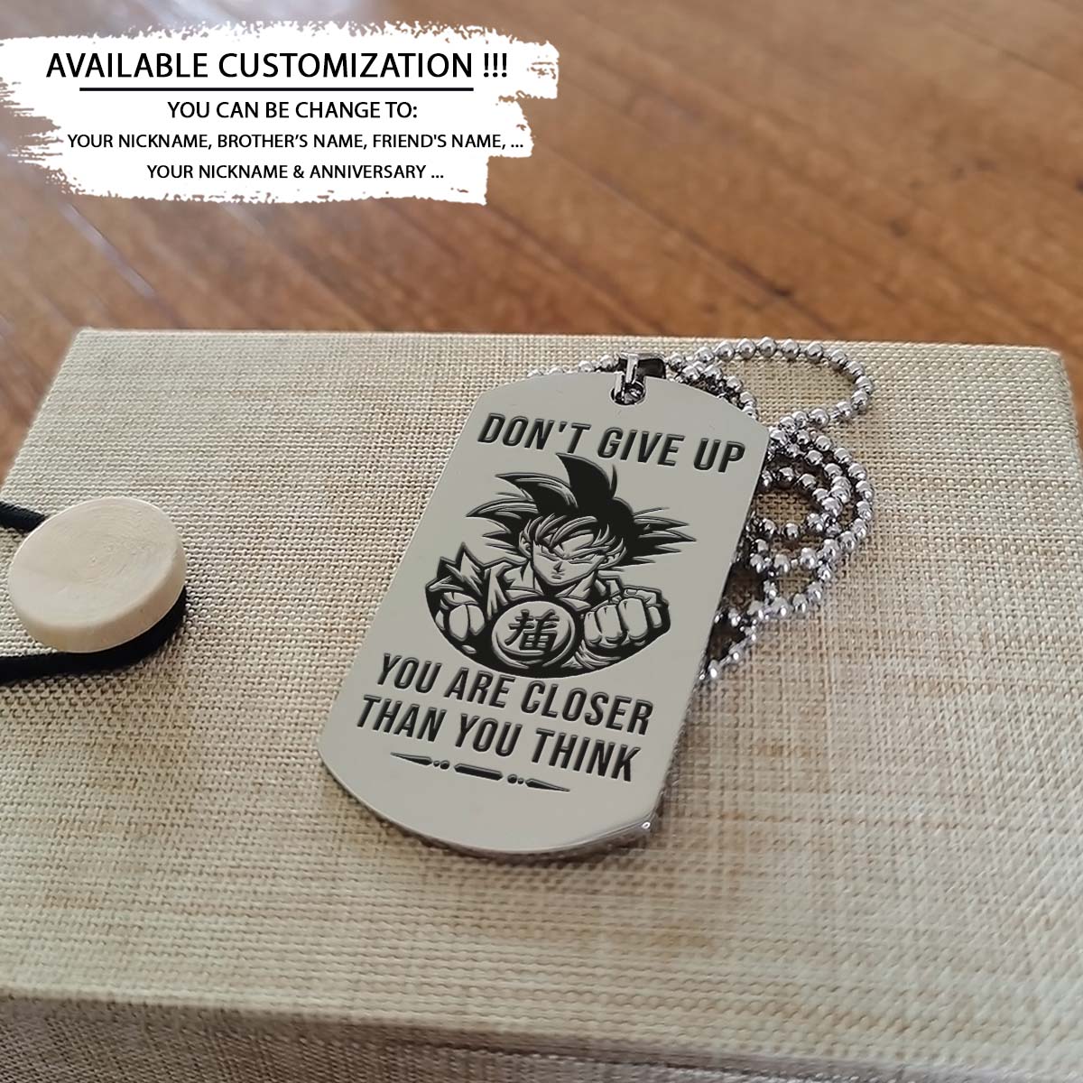 Dragon Ball Dog Tag - Don't Give Up - It's About Being Better Than You Were The Day Before - Goku - Dragon Ball Necklace - Engrave Dog Tag