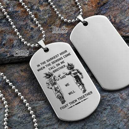 Personalized Dragon Ball Z Goku & Vegeta Brother Dog Tag Necklace - "Call On Me Brother" Engraved Stainless Steel Military Pendant Gift for Men