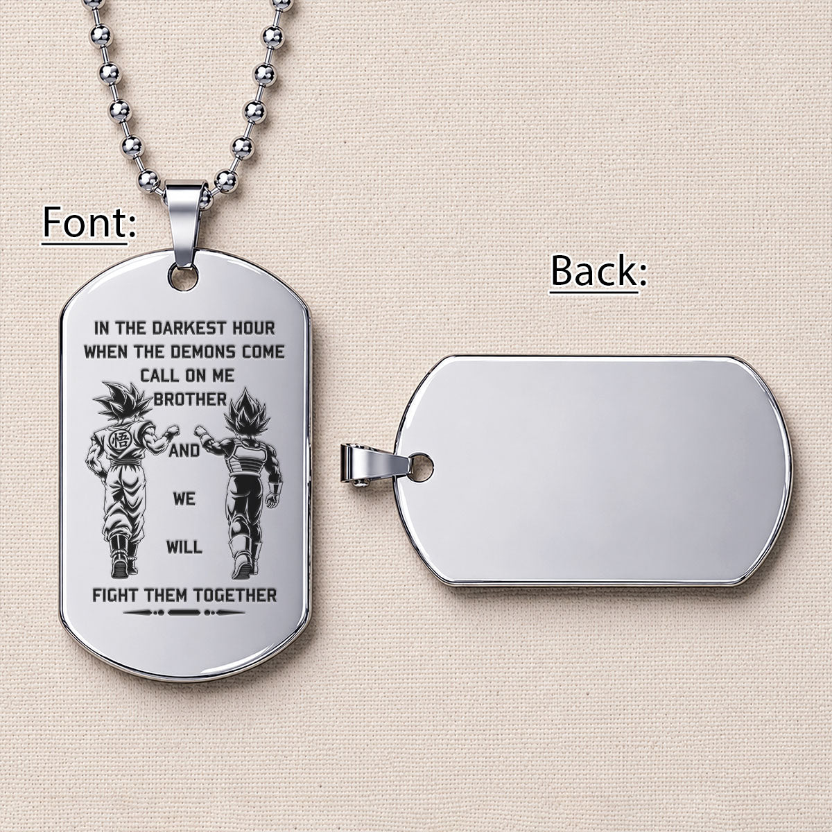Personalized Dragon Ball Z Goku & Vegeta Brother Dog Tag Necklace - "Call On Me Brother" Engraved Stainless Steel Military Pendant Gift for Men