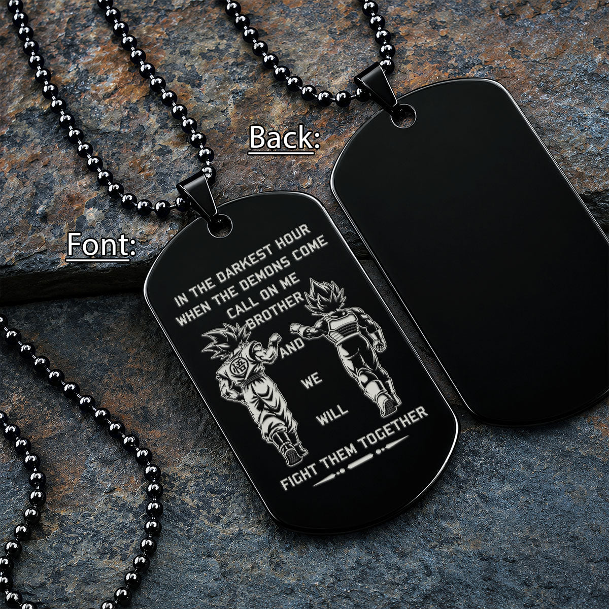 Dragon Ball Engraved Dog Tag Necklace - DRD062 - Goku - Vegeta - Call On Me Brother - Military Ball Chain - 316L Stainless Steel