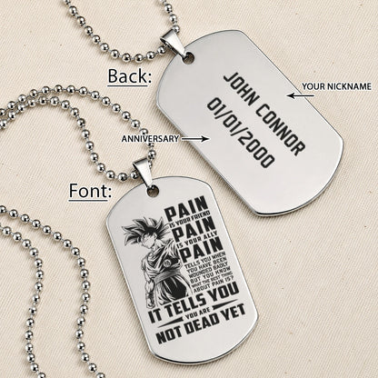 Personalized Dragon Ball Z Goku Dog Tag Necklace - “PAIN - You are Not Dead Yet” Engraved Stainless Steel Military Pendant Gift for Men
