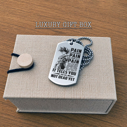 Personalized Dragon Ball Z Goku Dog Tag Necklace - “PAIN - You are Not Dead Yet” Engraved Stainless Steel Military Pendant Gift for Men
