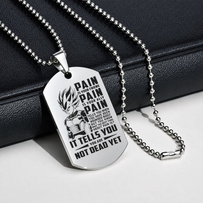 Personalized Dragon Ball Z Vegeta Dog Tag Necklace - “PAIN - You are Not Dead Yet” Engraved Stainless Steel Military Pendant Gift for Men