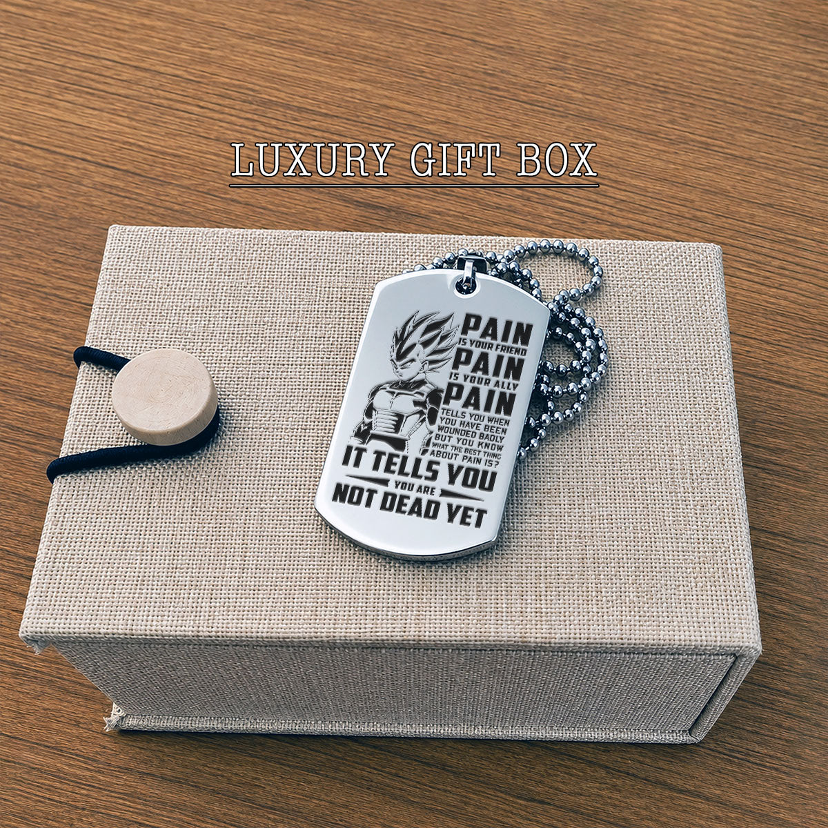 Personalized Dragon Ball Z Vegeta Dog Tag Necklace - “PAIN - You are Not Dead Yet” Engraved Stainless Steel Military Pendant Gift for Men