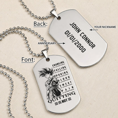 Personalized Dragon Ball Z Goku Dog Tag Necklace - “Quitting Is Not” Engraved Stainless Steel Military Pendant Gift for Men