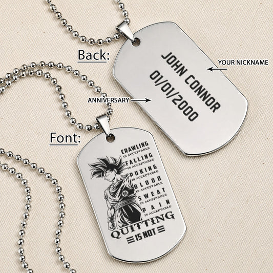 Dragon Ball Engraved Dog Tag Necklace - DRD066 - Goku - Quitting Is Not - Military Ball Chain - 316L Stainless Steel