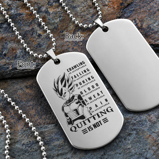 Personalized Dragon Ball Z Vegeta Dog Tag Necklace - “Quitting Is Not” Engraved Stainless Steel Military Pendant Gift for Men