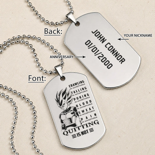 Dragon Ball Engraved Dog Tag Necklace - DRD067 - Vegeta - Quitting Is Not - Military Ball Chain - 316L Stainless Steel