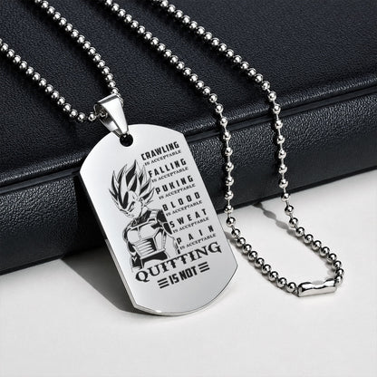 Personalized Dragon Ball Z Vegeta Dog Tag Necklace - “Quitting Is Not” Engraved Stainless Steel Military Pendant Gift for Men