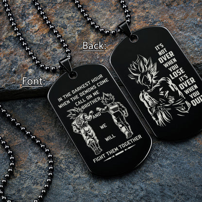 Personalized Dragon Ball Z Goku & Vegeta Brother Dog Tag Necklace - "Call On Me Brother" Engraved Stainless Steel Military Pendant Gift for Men