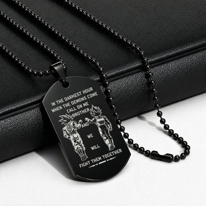 Personalized Dragon Ball Z Goku & Vegeta Brother Dog Tag Necklace - "Call On Me Brother" Engraved Stainless Steel Military Pendant Gift for Men