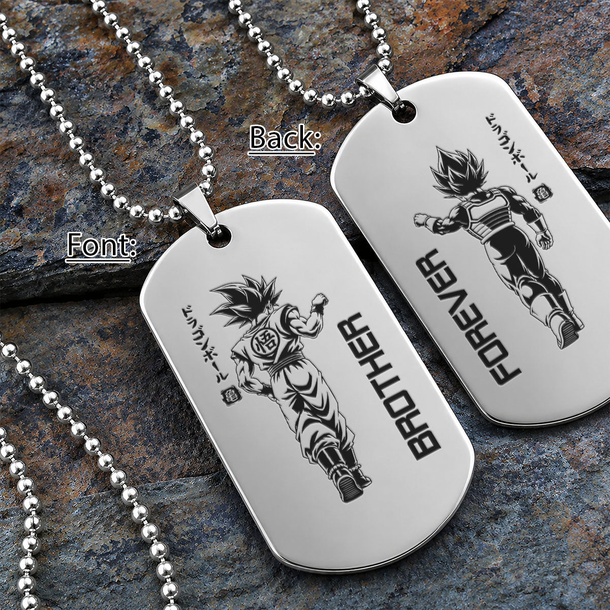 Personalized Dragon Ball Z Goku & Vegeta Brother Dog Tag Necklace - "Brother Forever" Engraved Stainless Steel Military Pendant Gift for Men