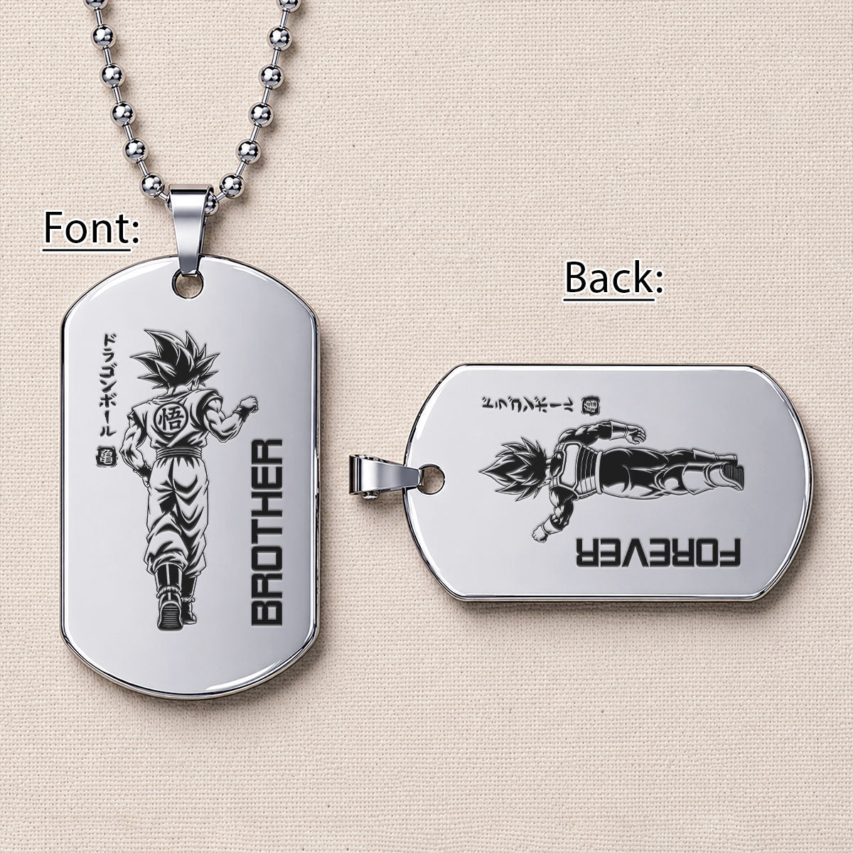 Personalized Dragon Ball Z Goku & Vegeta Brother Dog Tag Necklace - "Brother Forever" Engraved Stainless Steel Military Pendant Gift for Men