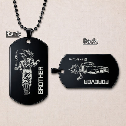Personalized Dragon Ball Z Goku & Vegeta Brother Dog Tag Necklace - "Brother Forever" Engraved Stainless Steel Military Pendant Gift for Men